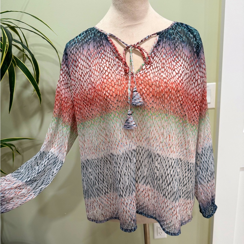 Liverpool Shirred Blouse With Neck Ties In Ombre Snake Print